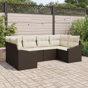 Conjunto de Sofá de Jardim com Almofadas Marrom Rattan Poliéster