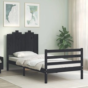 vidaXL Estrutura cama de solteiro c/ cabeceira madeira maciça preto
