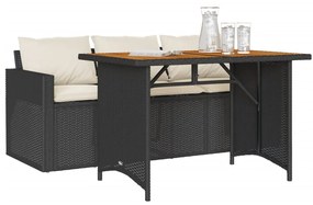 2 pcs conjunto de jantar p/ jardim c/ almofadões vime PE preto