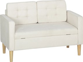 HOMCOM Sofá de 2 Lugares com Espaço de Armazenamento Pés de Madeira Encosto Capitonê 117x62x78 cm Creme | Aosom Portugal