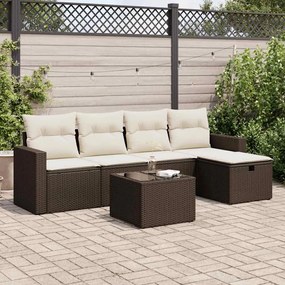 vidaXL 6 pcs conjunto de sofás jardim c/ almofadões vime PE castanho