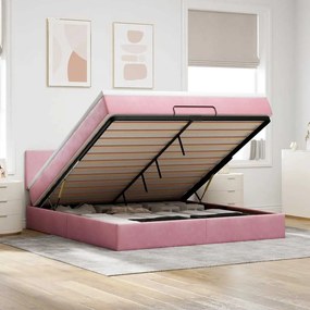 vidaXL Estrutura de cama otomana com colchão 160x200 cm veludo rosa