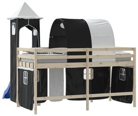 Cortinas para cama elevada com túnel e torre branco e preto