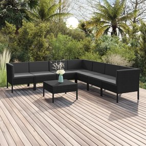 vidaXL 8 pcs conjunto lounge de jardim c/ almofadões vime PE preto