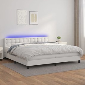 vidaXL Cama box spring c/colchão/LED 200x200cm couro artificial branco
