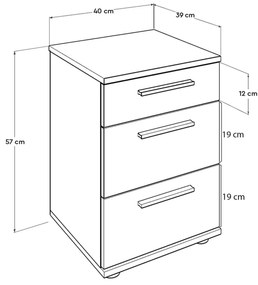 Mesa de Cabeceira "Athena" - Branco - 40x57x39cm - 3 Gavetas - Design