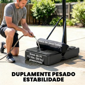 Tabela de Basquetebol para Exterior com Rodas, Altura Ajustável (2,35-3,05 m), Base Preenchível e Bolsa de Peso, Cor Preto