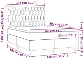 Cama box spring c/ colchão/LED 140x200cm veludo cinzento-escuro