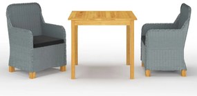 3 pcs conjunto de jantar para jardim cinzento-claro