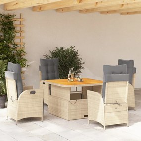 vidaXL 5 pcs conjunto de jantar p/ jardim com almofadões vime PE bege