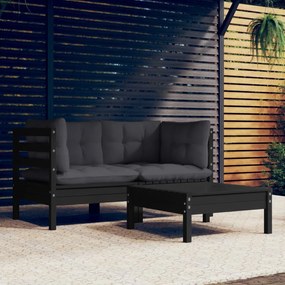 vidaXL 3 pcs conj. lounge de jardim com almofadões antracite pinho
