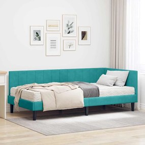 vidaXL Estrutura de Cama de Canto com Colchão 2 pcs Turquesa Veludo