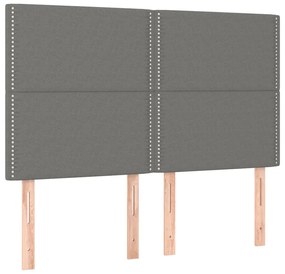 Cabeceira de cama c/ LED tecido 144x5x118/128 cm cinza-escuro