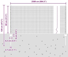 Cerca de Fio Soldado com 11 Postes em U Prateados 0.8x25 m de Aço