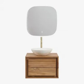 Conjunto De Móvel De Casa De Banho Suspenso Em Madeira De Teca Jabari Madeira De Teca & Cimento Redondo Branco Ø40 Cm Zavion & Quadrado - Sklum