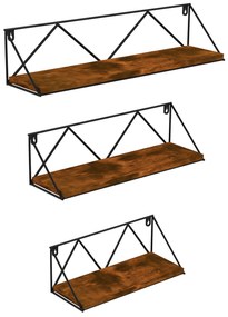 HOMCOM Conjunto de 3 Prateleiras de Parede Industrial Prateleiras Suspensas 30x12x12 cm 40x12x12 e cm 50x12x12 cm Madeira e Preto