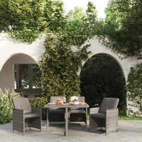 vidaXL 5 pcs conjunto jantar p/ jardim c/ almofadões vime PE cinzento