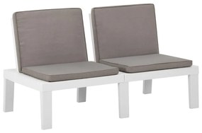 315848 vidaXL Banco lounge de jardim com almofadão plástico branco