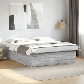 Estrutura de cama 200x200 cm derivados madeira cinzento sonoma