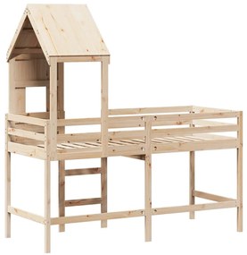 Cama alta c/ escada e telhado 80x200 cm pinho maciço
