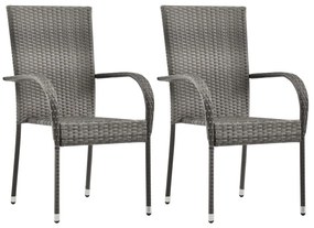 3 pcs conjunto de jantar para jardim vime PE cinzento