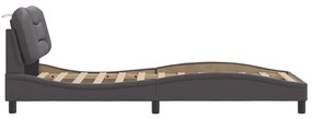 Estrutura cama c/ cabeceira couro artificial 90x190 cm cinzento