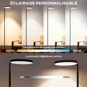 Candeeiro de pé LED 41x25x177 cm, intensidade regulável, cabeça giratória de 350°, comando magnético, preto