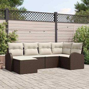 vidaXL Conjunto de Sofá de Jardim 6 Peças com Almofadas Castanho Vime PE