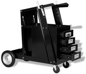 vidaXL Carrinho de soldagem com 4 gavetas preto