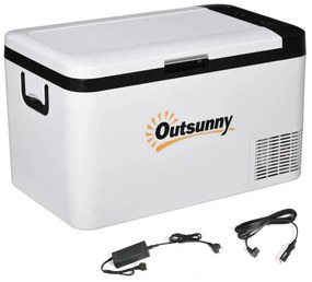 Outsunny Geleira Elétrica de Compressor 25L Portátil até -20℃ com Luz LED e Alças Dobráveis Geleira de Carro 12V/24V e 240V para Casa Campismo Viagem 58,5x33,5x35,2cm Branco