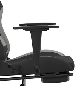 Cadeira gaming com apoio de pés tecido preto e cinzento-claro