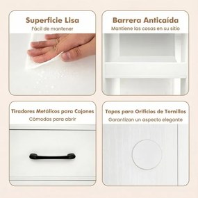Conjunto de 2 mesas de cabeceira, mesa apoio 60 x 40 x 65,5 cm com rodas e estação de carregamento integrada Branco