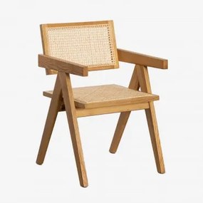 Pack De 2 Cadeiras De Jantar Com Braços Em Madeira De Freixo E Rattan Lali Madeira Natural - Sklum
