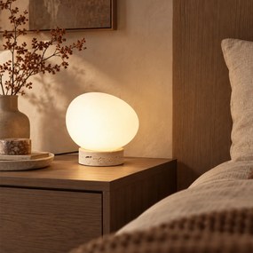 Candeeiro de Mesa Japandi Bege com Vidro Opalino - Sally