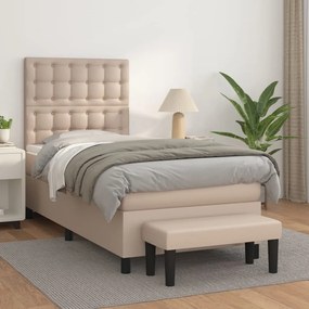 vidaXL Cama com molas/colchão 90x190 cm couro artificial cappuccino