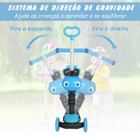 trotinete 5 em 1 para crianças de acima de1 ano trotinete de 3 rodas com assento removível guiador ajustável 62x25x72,5 cm Azul