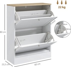 Sapateira, Móvel para sapatos  60 x 23,5 x 80 cm com capacidade para 12 pares, móvel de entrada com 2 gavetas rebatíveis e prateleiras ajustáveis,, br