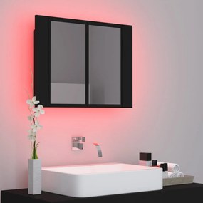 Armário espelhado casa banho c/ LED 60x12x45 cm acrílico preto
