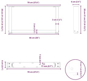 Pés para mesa de centro em formato de U, 2 peças, preto, 70x(30-31) cm