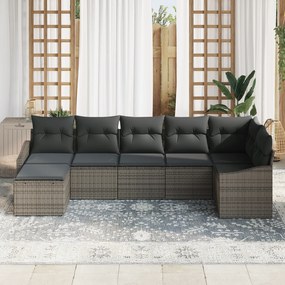 Conjunto de Jantar Jardim 7 Peças com Almofadas Cinza Poli Rattan