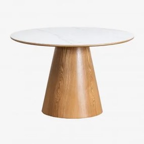 Mesa De Jantar Redonda De Madeira Aura Cerâmica & Ø120 Cm & Folheado A Freixo - Sklum