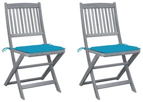 vidaXL Cadeiras exterior dobráveis c/ almofadões 2 pcs acácia maciça