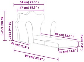 Sofá-cama infantil pelúcia macia antracite