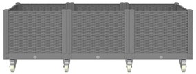 Vaso/floreira de jardim c/ rodas 150x80x54 cm PP cinzento-claro