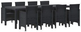 vidaXL Conjunto de Jantar para Jardim 9 pcs Antracite Rattan Polt
