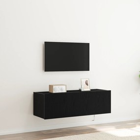 Armário de TV vidaXL com Luzes LED Carvalho Preto 100x35x31 cm