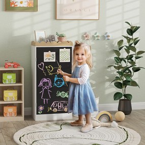 Móvel de arrumação infantil 48 L x 30 P x 100 A cm, arrumação para brinquedos com porta em quadro negro, 3 compartimentos e prateleira superior, branc