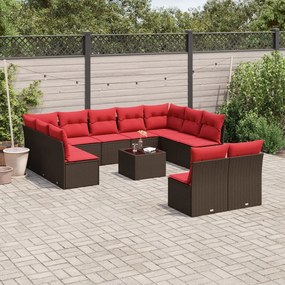 vidaXL 12 pcs conjunto de sofás jardim com almofadões vime PE castanho