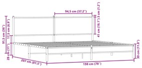 Estrutura de cama sem colchão 193x203cm metal carvalho sonoma