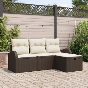 Conjunto de Sofá de Jardim vidaXL de 4 Peças Com Almofadas Castanho Po